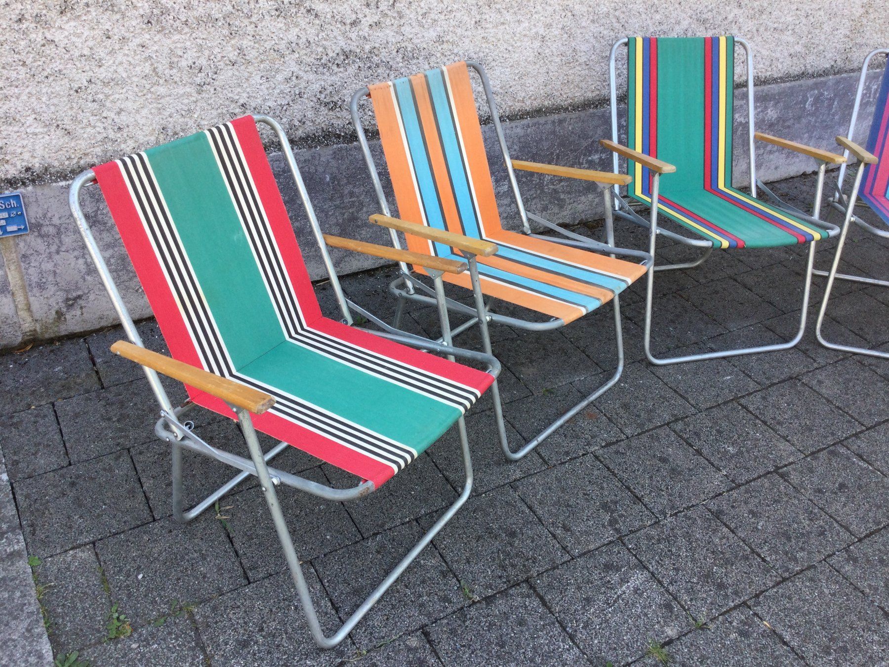 Sedie: Gebrauchte 70er Jahre Campingstühle gestreift – Difettoso da Wangen SZ venduto da kuriosum12 4