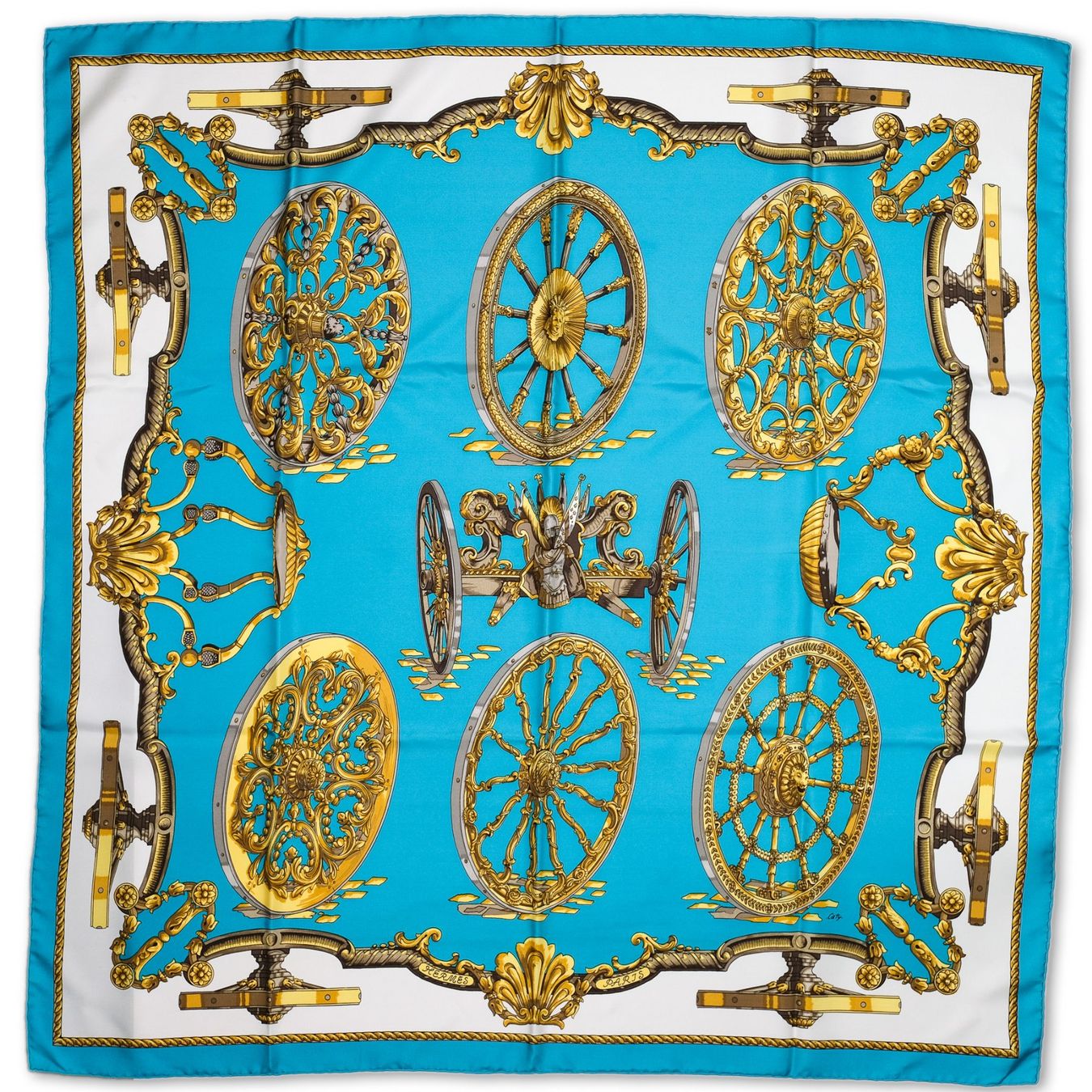 Hermès Foulard & Sciarpe: Foulard Hermes Les Roues, turquoise – Usato da Vevey venduto da Manicky 1
