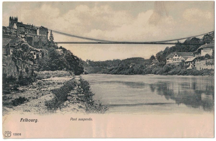 Cartoline postali: Fribourg, pont suspendu vers 1910 – Usato da Frauenfeld venduto da POML