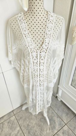 Strandkleid Strandtunika weiss S-XL Boho Ibiza Tunika Spitze