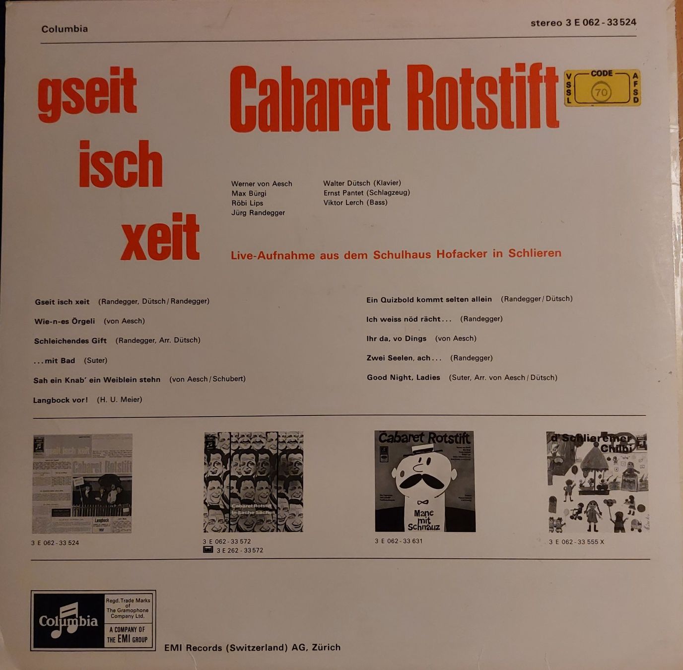 Schallplatten: Jürg Randegger vom Cabaret Rotstift: gseit isch xeit – Gebraucht aus Opfikon von Carslo5 1