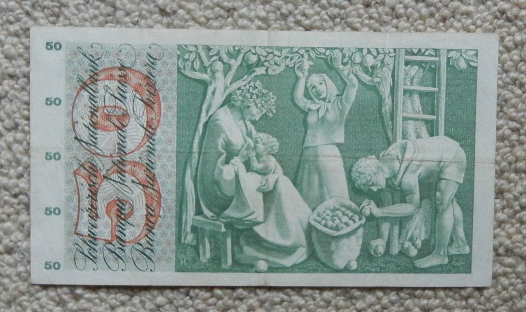 Banconote: 50 FRANKEN BANKNOTE 1957 TOP – Usato da Bern venduto da Mekongbeach 1