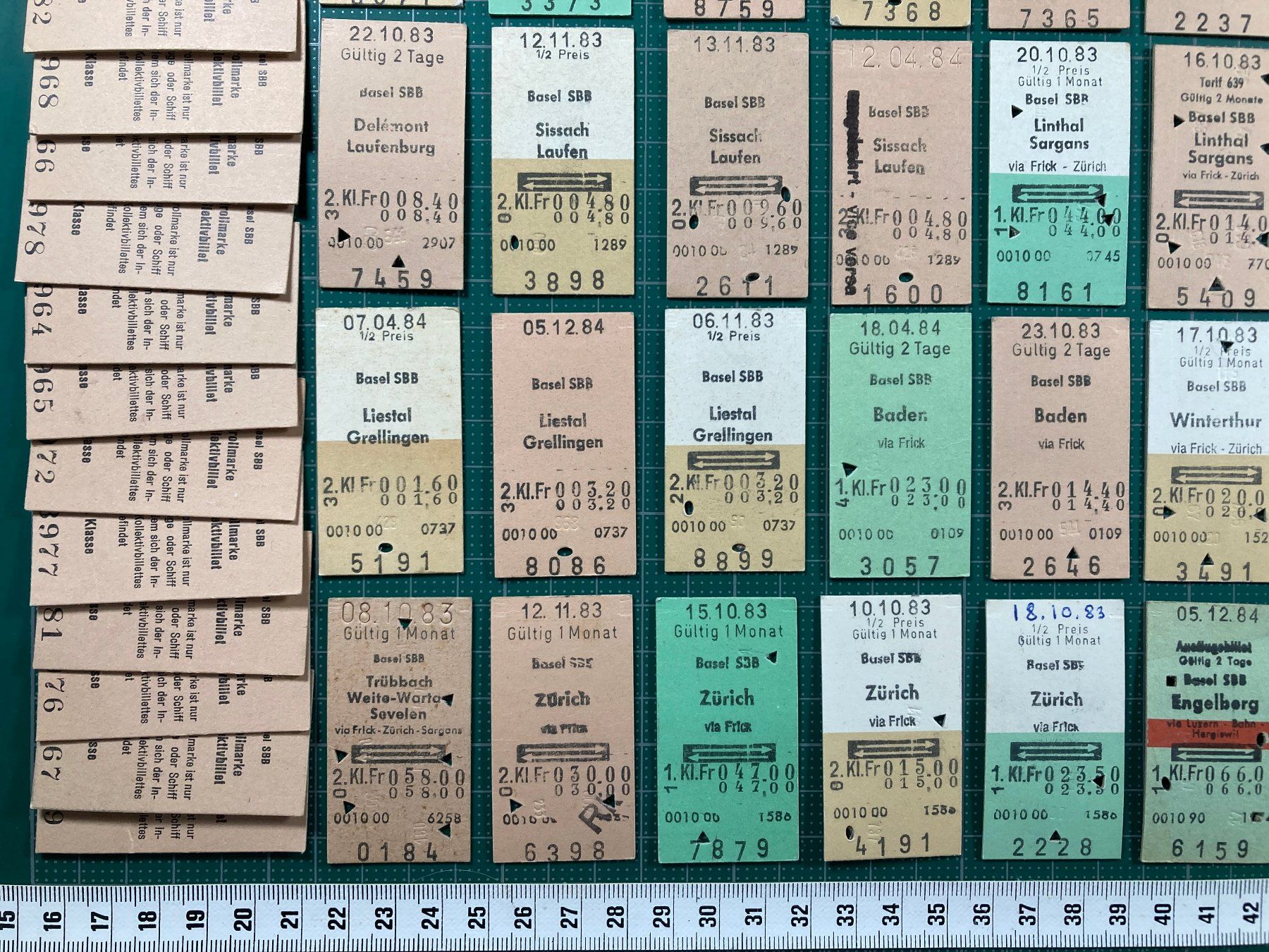 Biglietti: BASEL, 65 alte Bahn Billette, SBB, 1983, 1984 – Usato da Lenzburg venduto da fh1 6