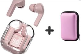 Écouteurs sans fil Bluetooth rose + sac de rangement