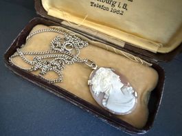 Antike Silber Kette mit Gemme Anhänger 800