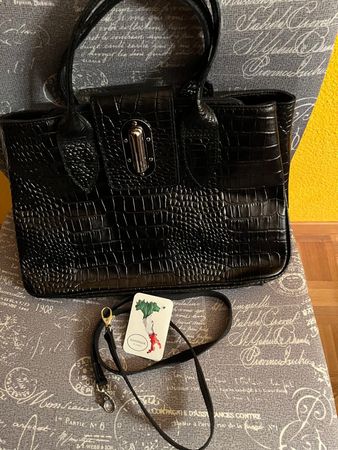 Elegante Handtasche in Kroko-Optik, neuwertig, schwarz