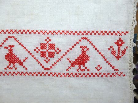 Couverture Nappe brodée antique en lin antike Decke Leinen