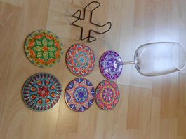 6 Glasuntersetzer mit Diamantp.-Steinchen