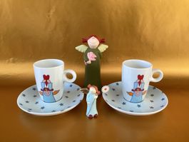 2 Espressotassen plus 2 Figuren Himmlische Schwestern Räder