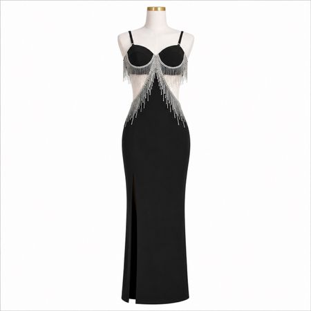 Glamour Maxikleid mit Strassfransen
