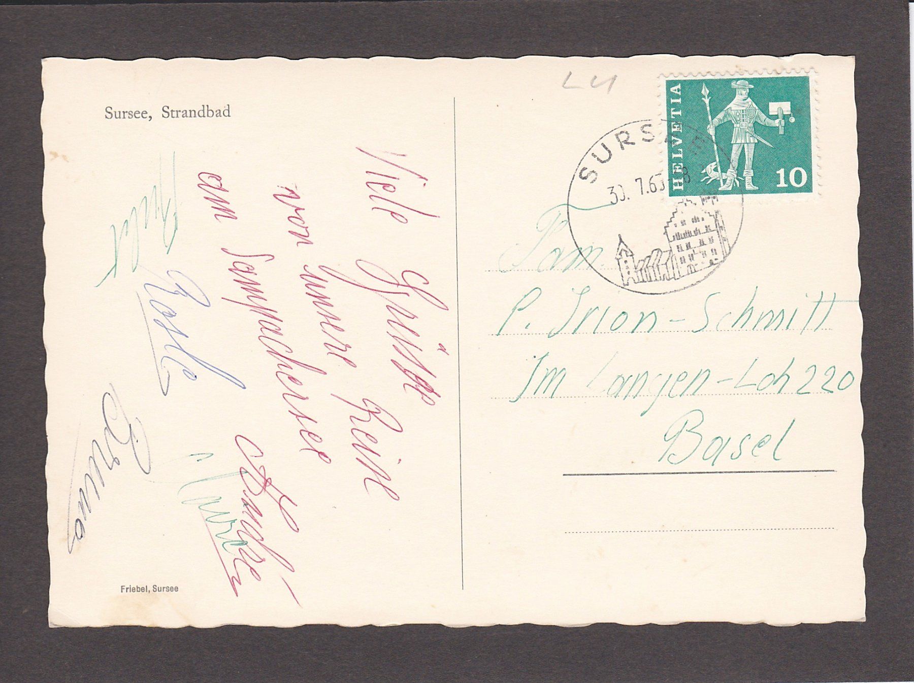 Cartoline postali: SURSEE - Strandbad, 1963 – Usato da Reiden venduto da cinfis 1