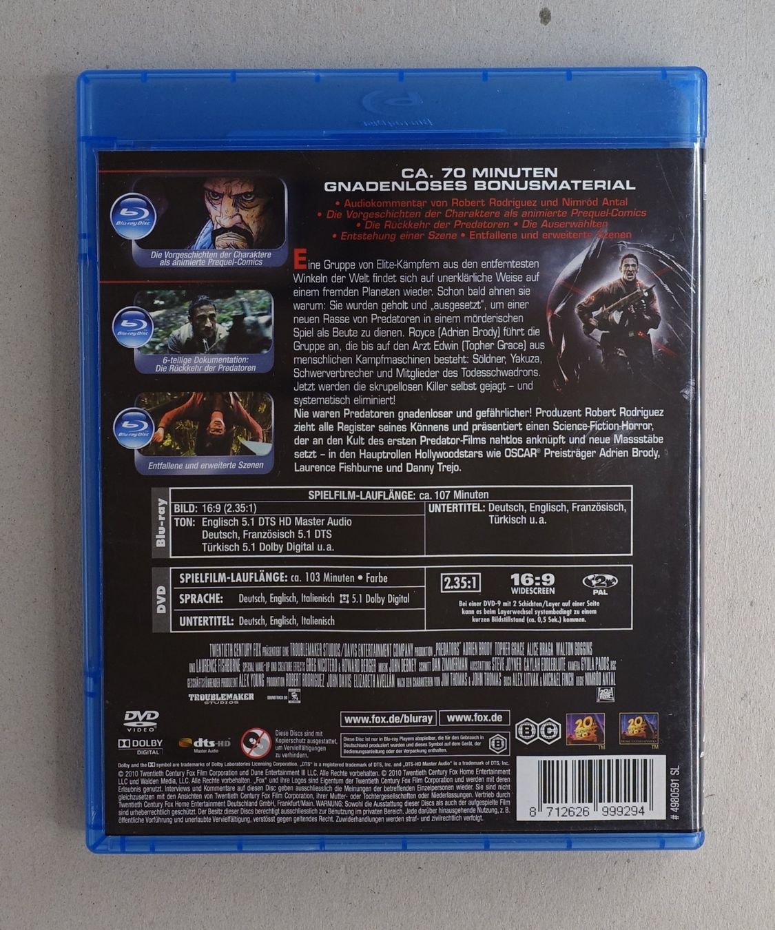 Tutti i DVDs: Predators - Blu-ray mit Robert Rodriguez, Laurence Fishburne – Usato da Sessa venduto da fraenklishop 1