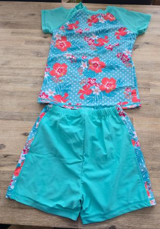Bade-Set Mädchen Blumenmuster Türkis neu grösse 150