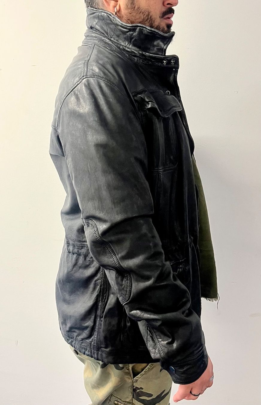 Giacche: LEONARDO Lederjacke Schwarz Echtleder Field Jacket Gr. XXL – Usato da Zürich venduto da Arche_Brockenhaus 1