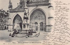 Bern, Erlach-Denkmal und Münsterportal, gelaufen 1903