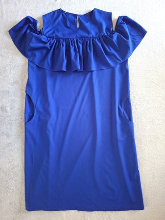 Robe Bleue Roi Épaules Dénudées & Large Volant – Taille XL