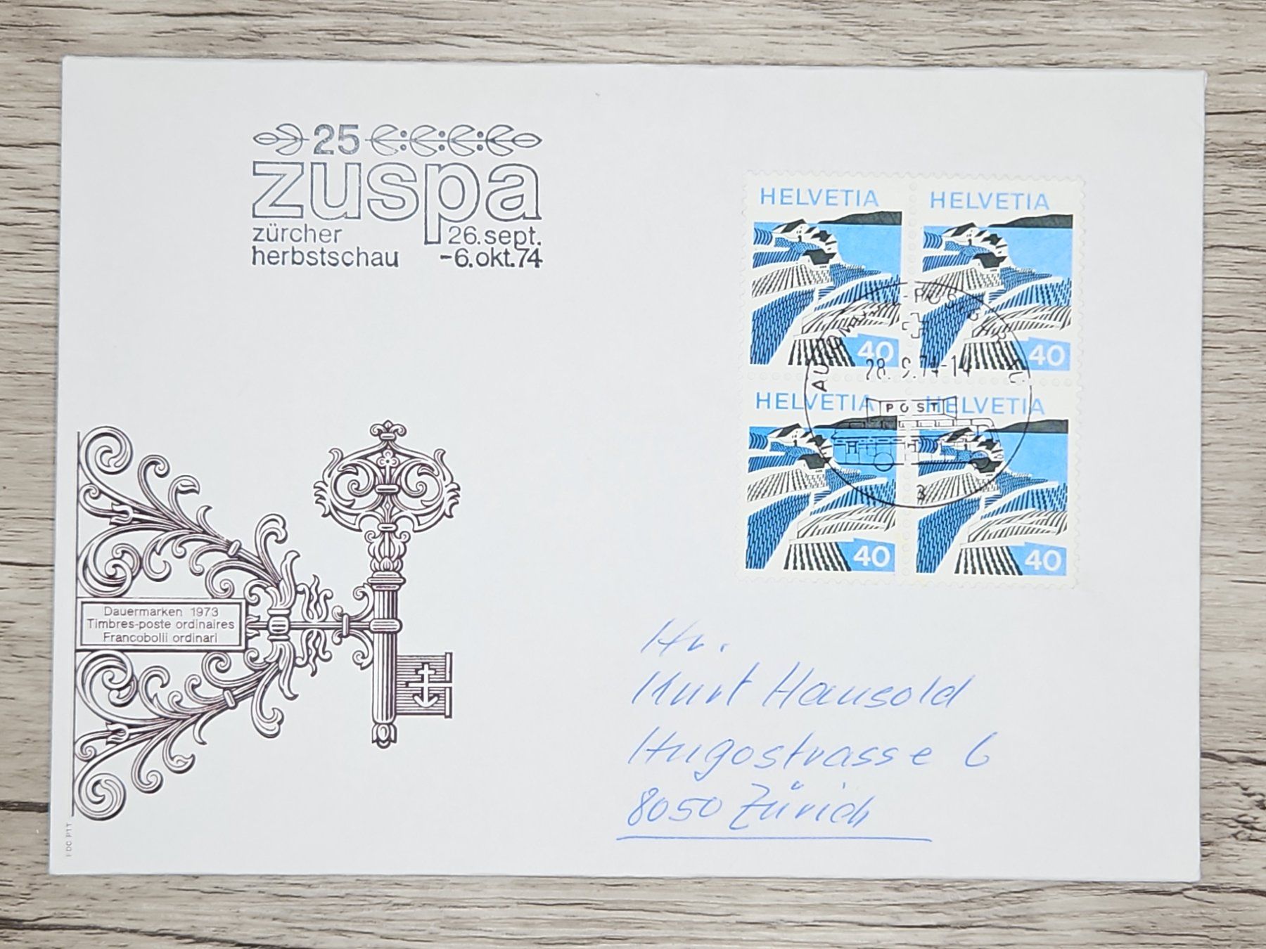 Alle Briefmarken: CL18 Enveloppe + Timbre Suisse 1974 – Gebraucht aus Cousset von Patrick_Collections