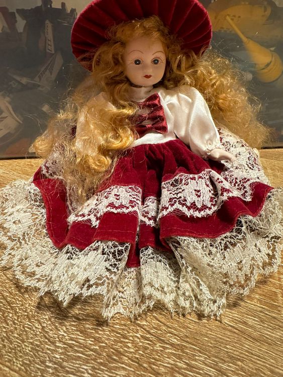 Porzellan Harlequin Puppe - Antike Dreieckspuppe 20 Cm Halloween Deko