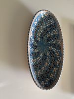 Ovale Schale blaues Blumenmuster handbemalen Keramik L 28cm