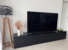 IKEA BESTÅ Lowboard, 4 Korpusse + Glasplatte
