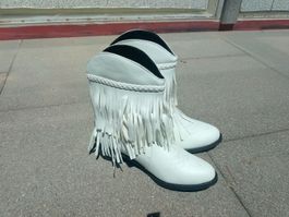Stiefeletten mit Fransen Weiss Groesse 39 NEU