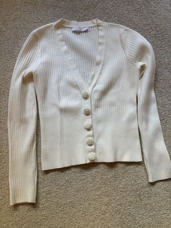 Gilet Anne Fontaine blanc boutons perles taille S