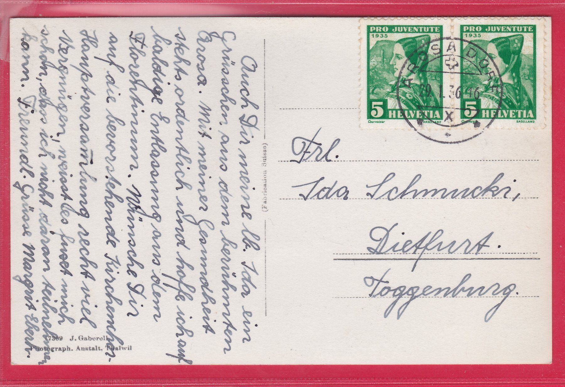 Cartoline postali: ABEND BEI INNERAROSA, 29.1.1936 (EISFELD) – Usato da Oberrieden venduto da Gebirgsstelze 1