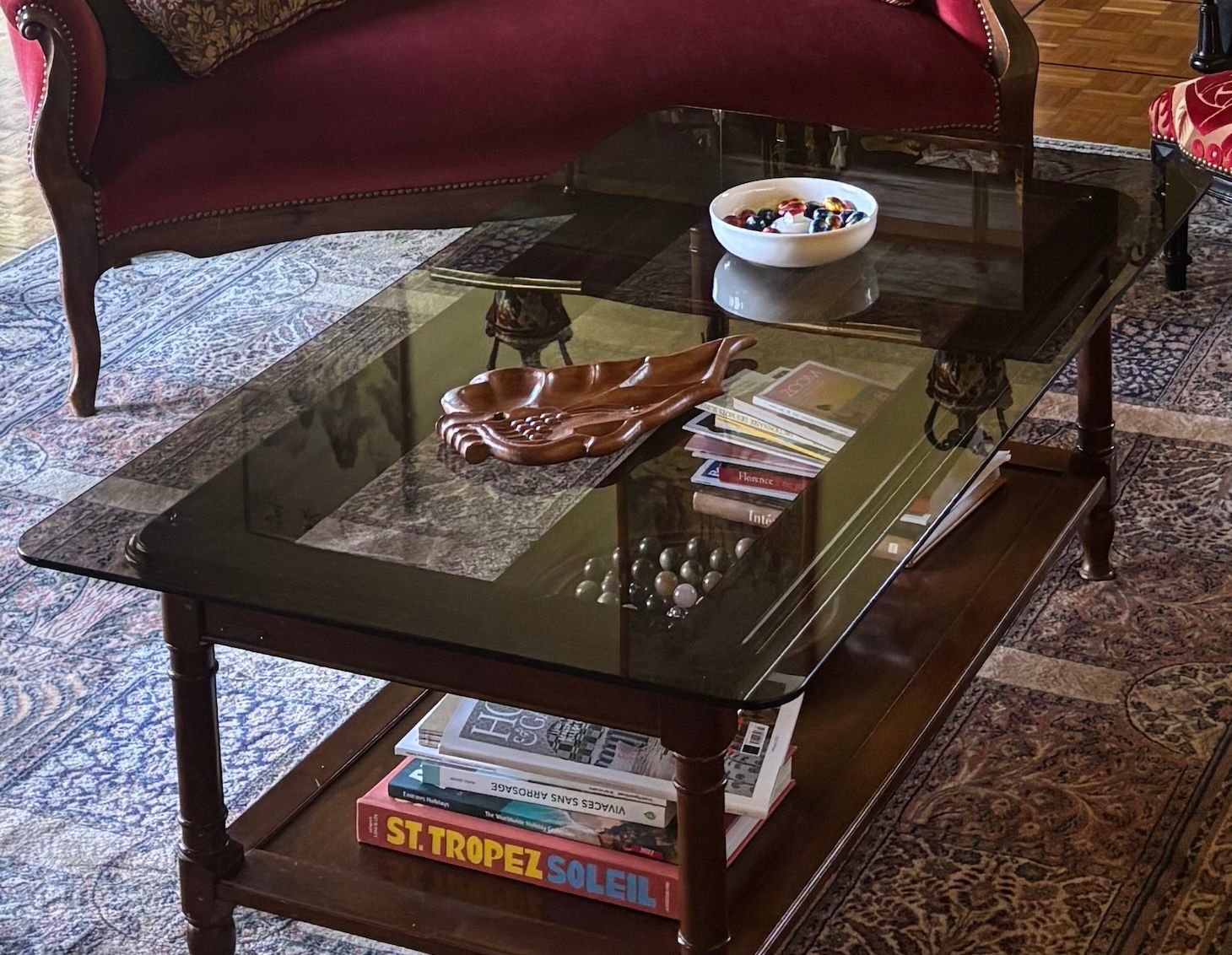 Tavoli: Table basse bois massif  avec tablette verre   135 x 75 cms – Usato da veyrier venduto da cch_l58s 4