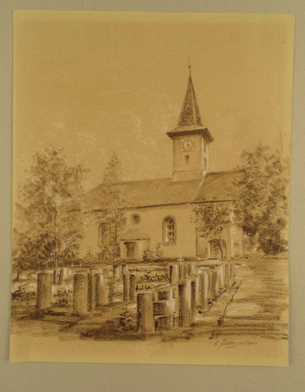 Poster & Bilder: KIRCHE VON LINDEN, BERN, ÄLTERE ZEICHNUNG E. HEIMGARTNER – Gebraucht aus Grüningen von Kartensammler