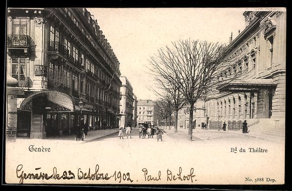 Cartoline postali: AK Genève, Boulevard du Théatre, 1902 – Usato da Berlin venduto da bartko-reher