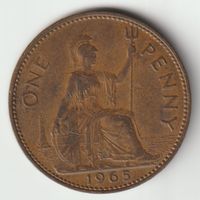 1965 One Penny GB Münze, Britannia Variante Ebb Tide Ebbe XF