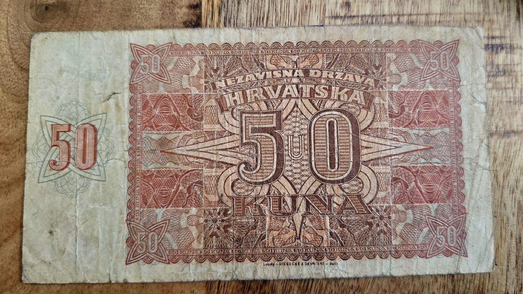 Banknoten: Kroatien 50 Kuna 1941 – Gebraucht aus Rotkreuz von Titotesla 1