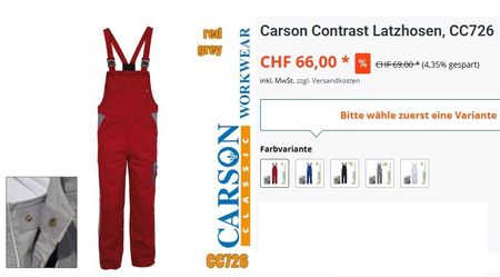 Carson Contrast Latzhosen, CC726  Gr. 50