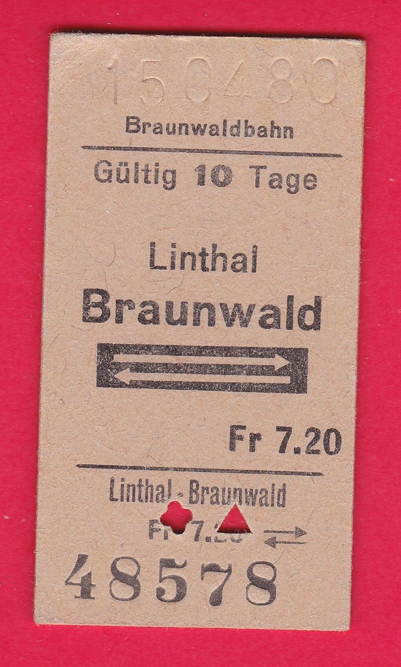 Biglietti: Altes Karton-Bahnbillet Linthal Braunwald , Retour – Usato da Oberrieden venduto da Gebirgsstelze