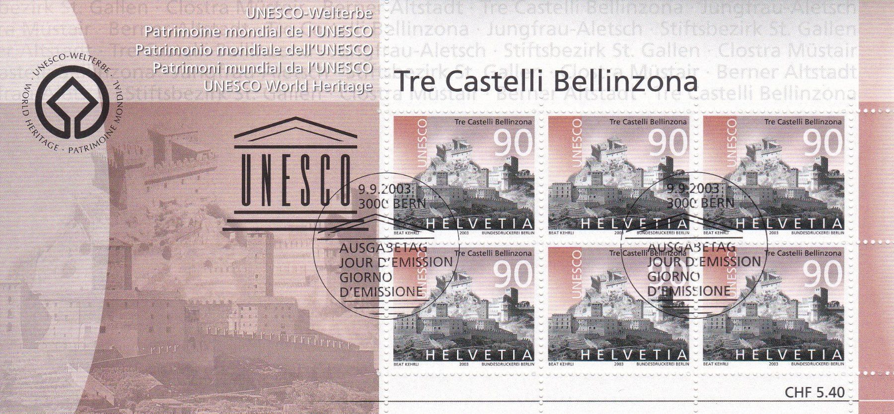 Tutti i francobolli: ET UNESCO Kleinbogenserie 2003 – Usato da Schliern b. Köniz venduto da joni20 3