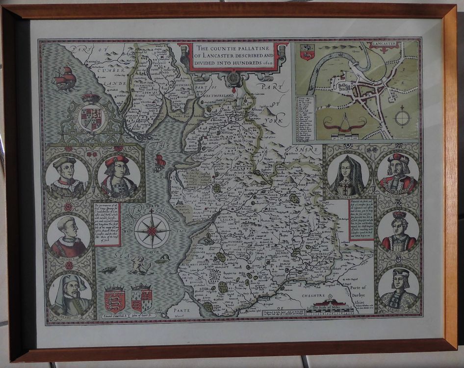 Cartes géographiques & atlas: Landkarte von Lancaster von 1610 in Bilderrahmen – D'occasion à Sempach Station par Semion
