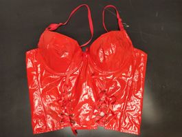 Rotes Lack Korsett Grösse S, Sexy Korsage Top Reizwäsche