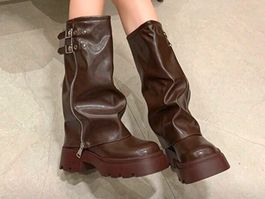 Stylische Plateau Biker Boots - 39.5 - brown