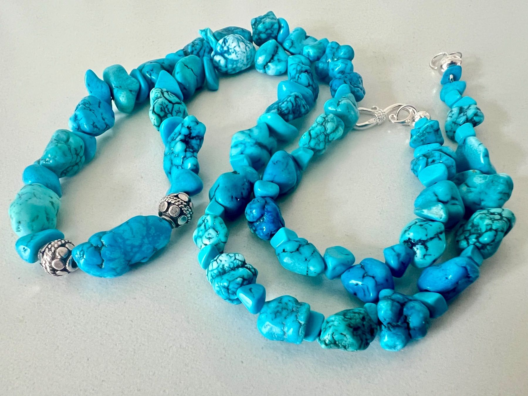 Catenine: Boho Türkis Nugget Collier Silber 925 56cm Meeresblau – Nuovo (secondo la descrizione) da Ruswil venduto da artbyhand 8