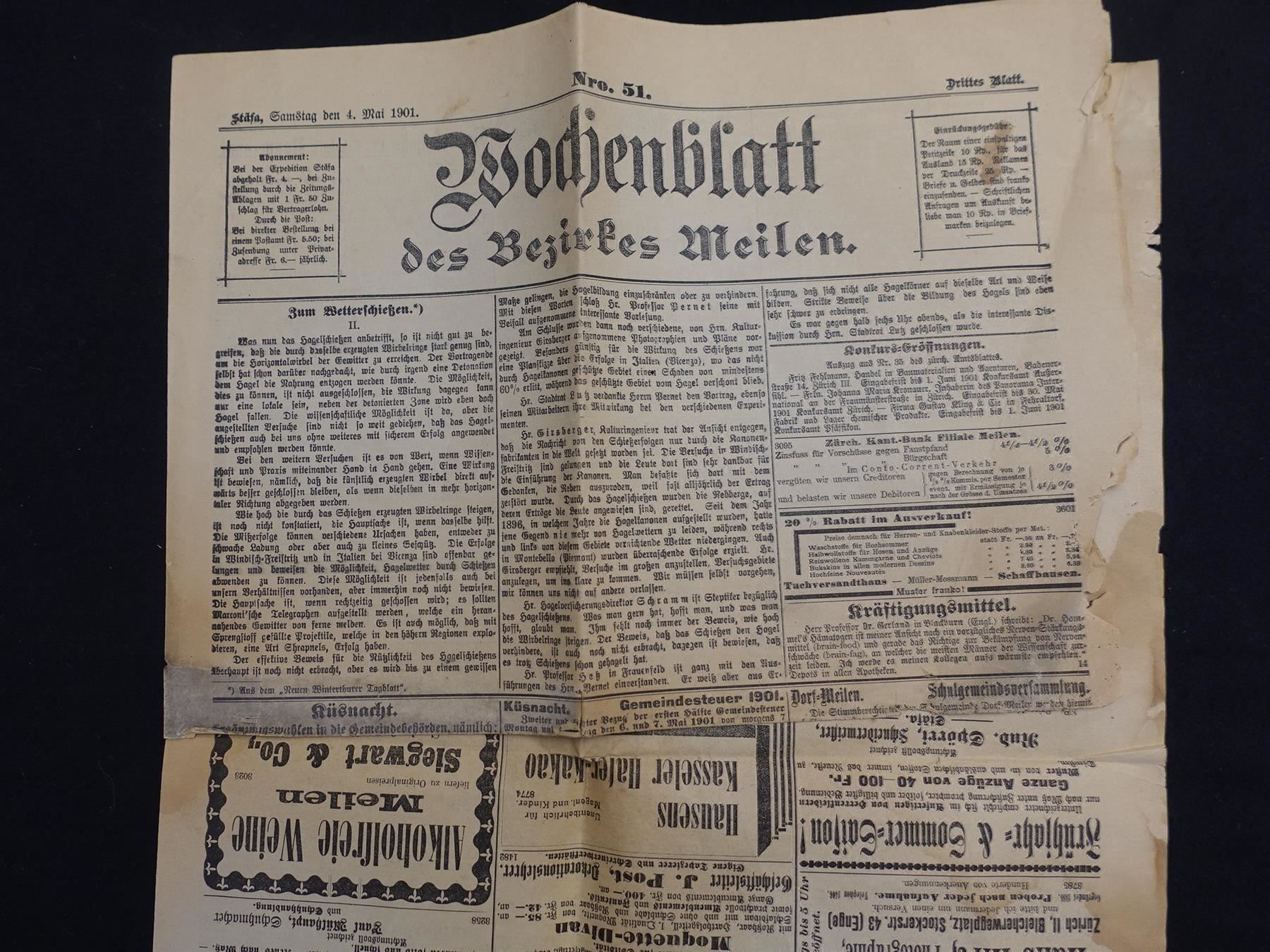 Calendari: Wochenblatt des Bezirks Meilen - 1901 – Usato da Gutenswil venduto da Optico 3