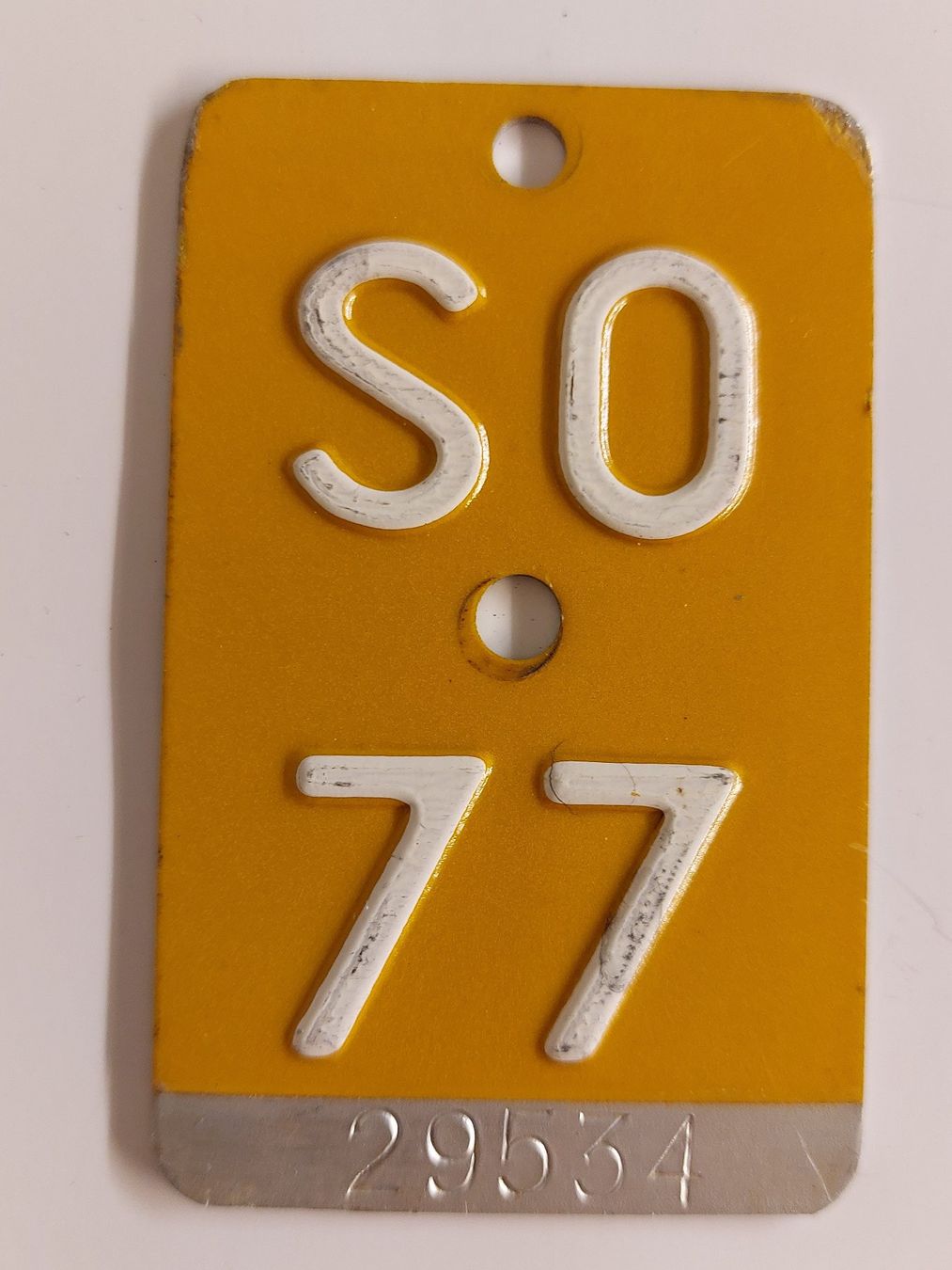 Sachs Insegne: Velonummer SO 77 Mofanummer gelb plaque Mofa – Usato da Schenkon venduto da Uhu007
