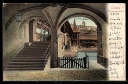 AK Luzern, Spreuerbrücke mit Frau, 1903