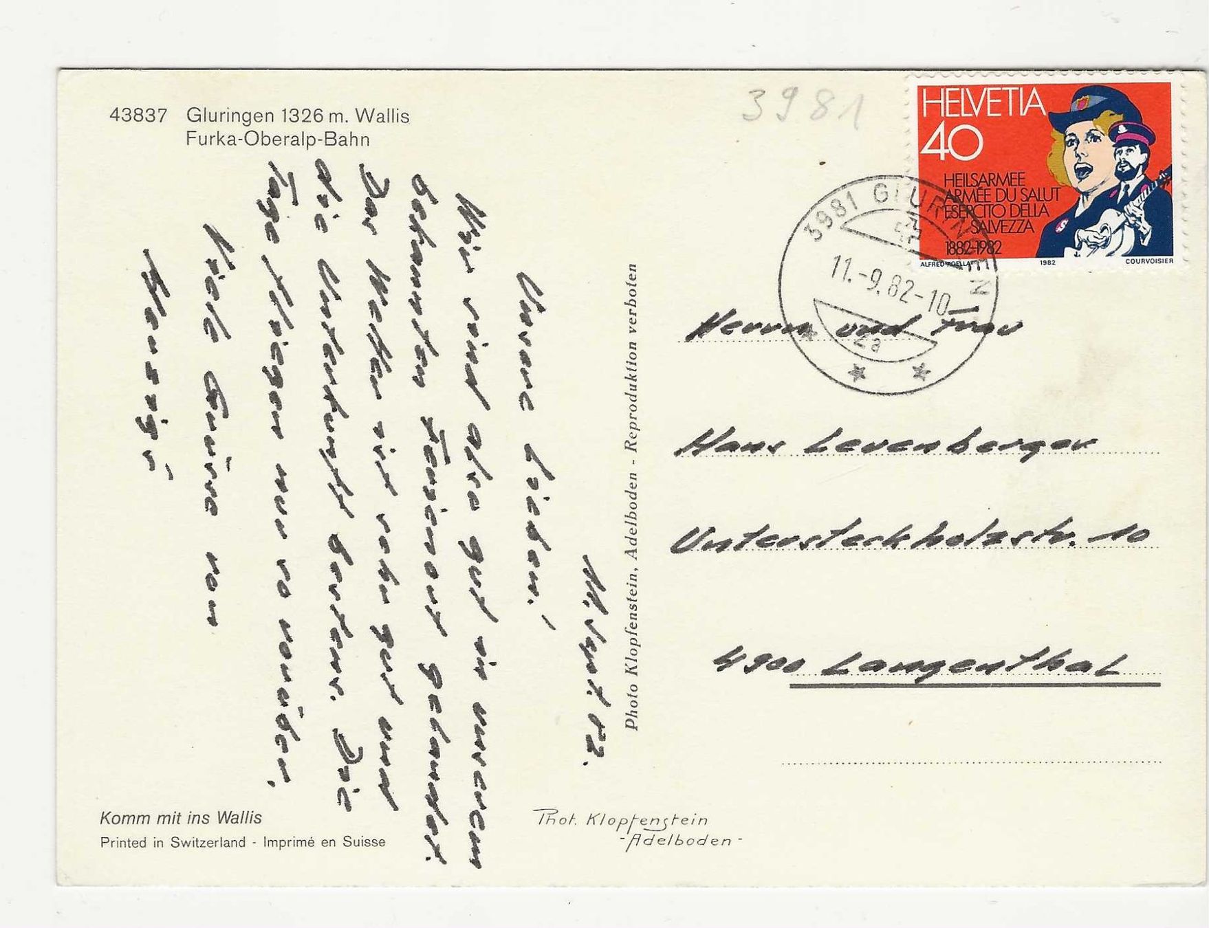 Cartoline postali: GLURINGEN  /  FURKA-OBERALP-BAHN – Usato da Küttigen venduto da rolypo 1
