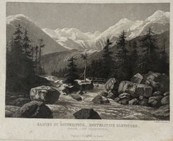 Stahlstich Huber / Krüsi um 1850 - Morteratsch Gletscher