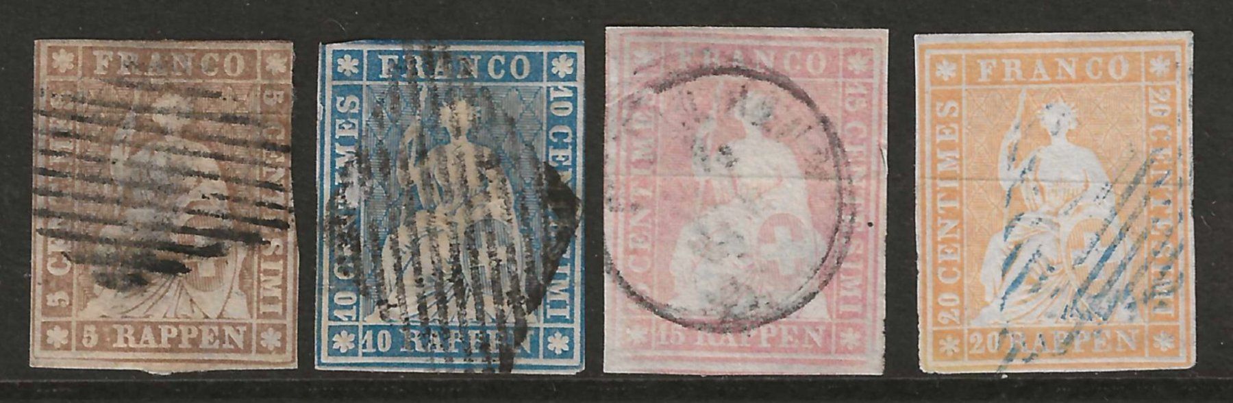 Tutti i francobolli: 1854/55 : Strubel  Nr. 22B - 25B, KP 840.-- – Usato da Gümligen venduto da Geniusbuy