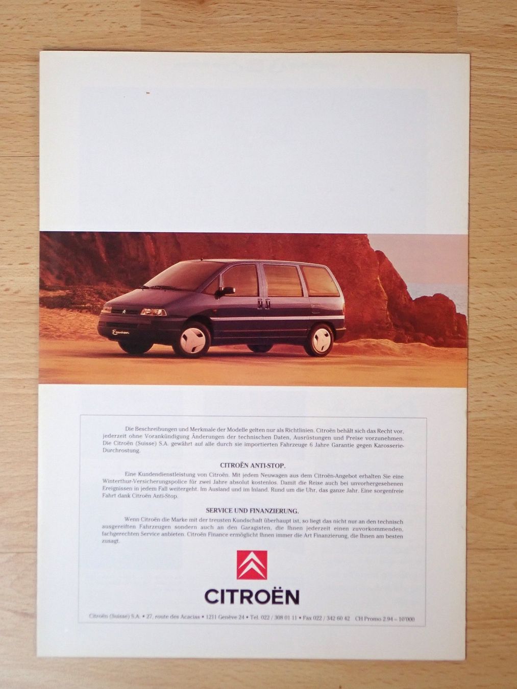 Citroën Documenti: Citroen Evasion - Schweizer Prospekt 2.94 - P1681 – Usato da Winterthur venduto da 602ccm 1