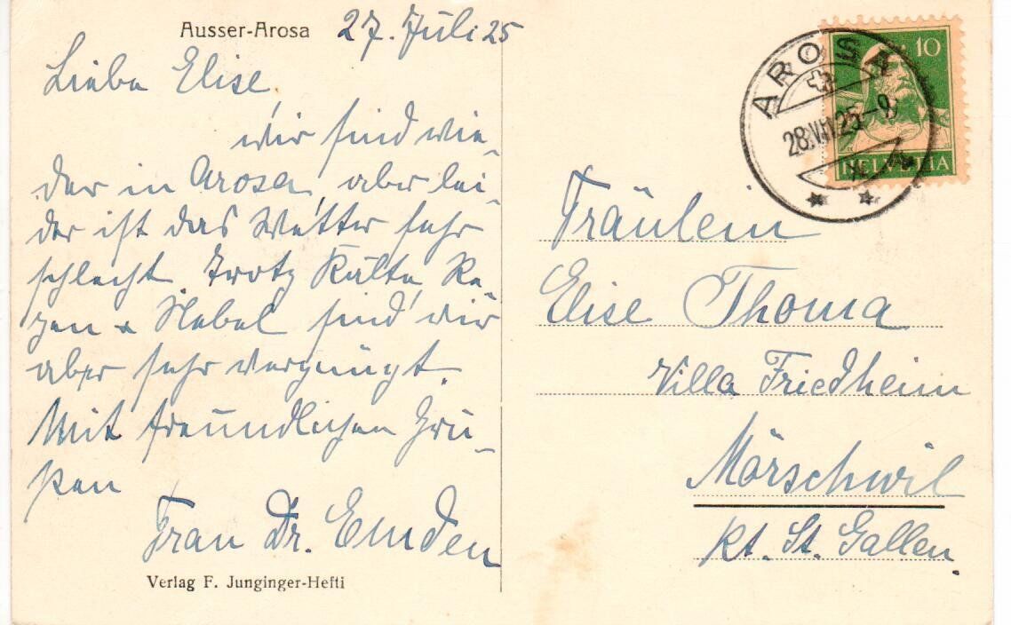 Cartoline postali: Ausser Arosa 1925 – Usato da Wolhusen venduto da Curver9 1