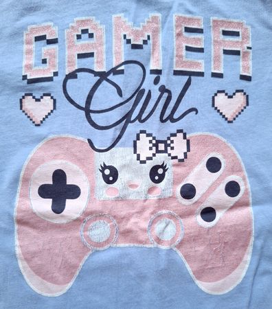 🌿🌸 Shirt 'Gamer Girl' Gr. 104, hellblau, langarm