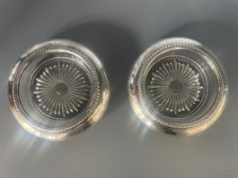 2 Bleikristall Untersetzer mit 925er Silberrand* Sous-verres