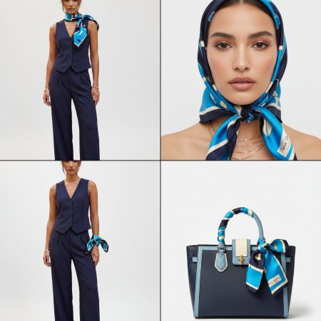 PIERRE CARDIN Seidentuch 74x74 Blau Muster
